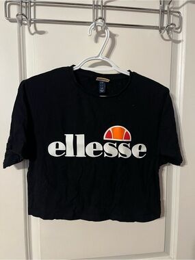 ellesse Black Cropped Logo Tee with Orange Accent